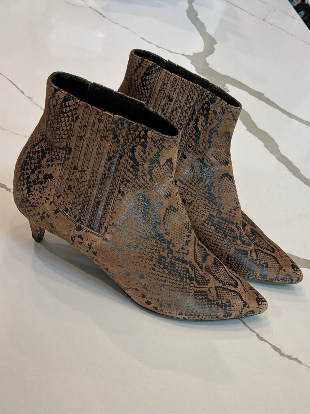 Celine Made Italy Women’s Snake-Print Tan Kitten Heel Ankle Boots 37.5